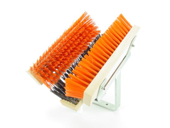 Schuhreiniger ohne Rost mit schwarzer Bodenbürste und orangen Seitenbürsten